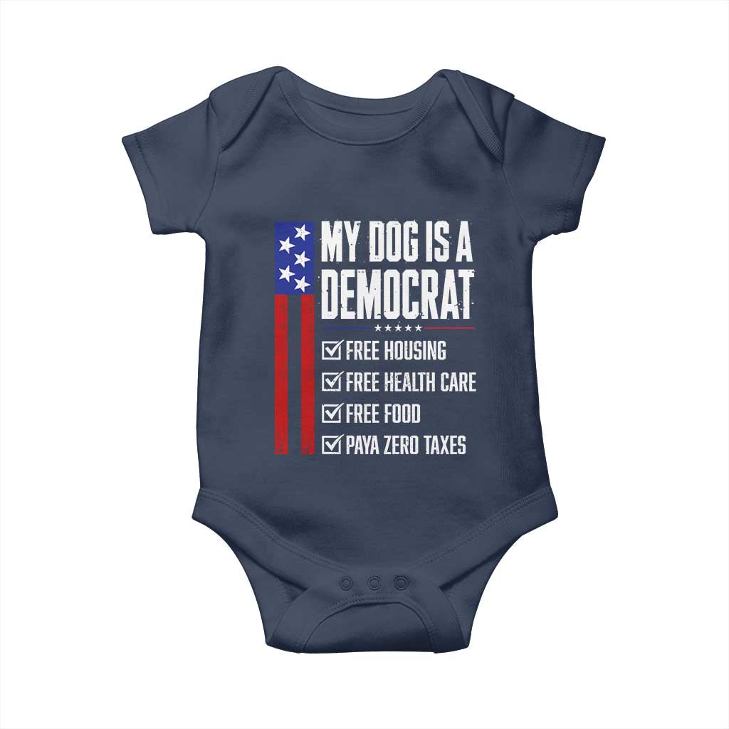 My Dog Is A Democrat Funny Political Satire Baby Onesie Patriotic Dog Lover Graphic Subtle FDT Humor