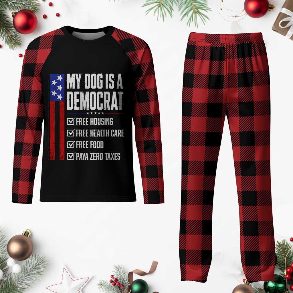 My Dog Is A Democrat Funny Political Satire Plaid Pajama Set Patriotic Dog Lover Graphic Subtle FDT Humor