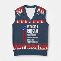 My Dog Is A Democrat Funny Political Satire V-Neck Knit Sweater Vest Patriotic Dog Lover Graphic Subtle FDT Humor
