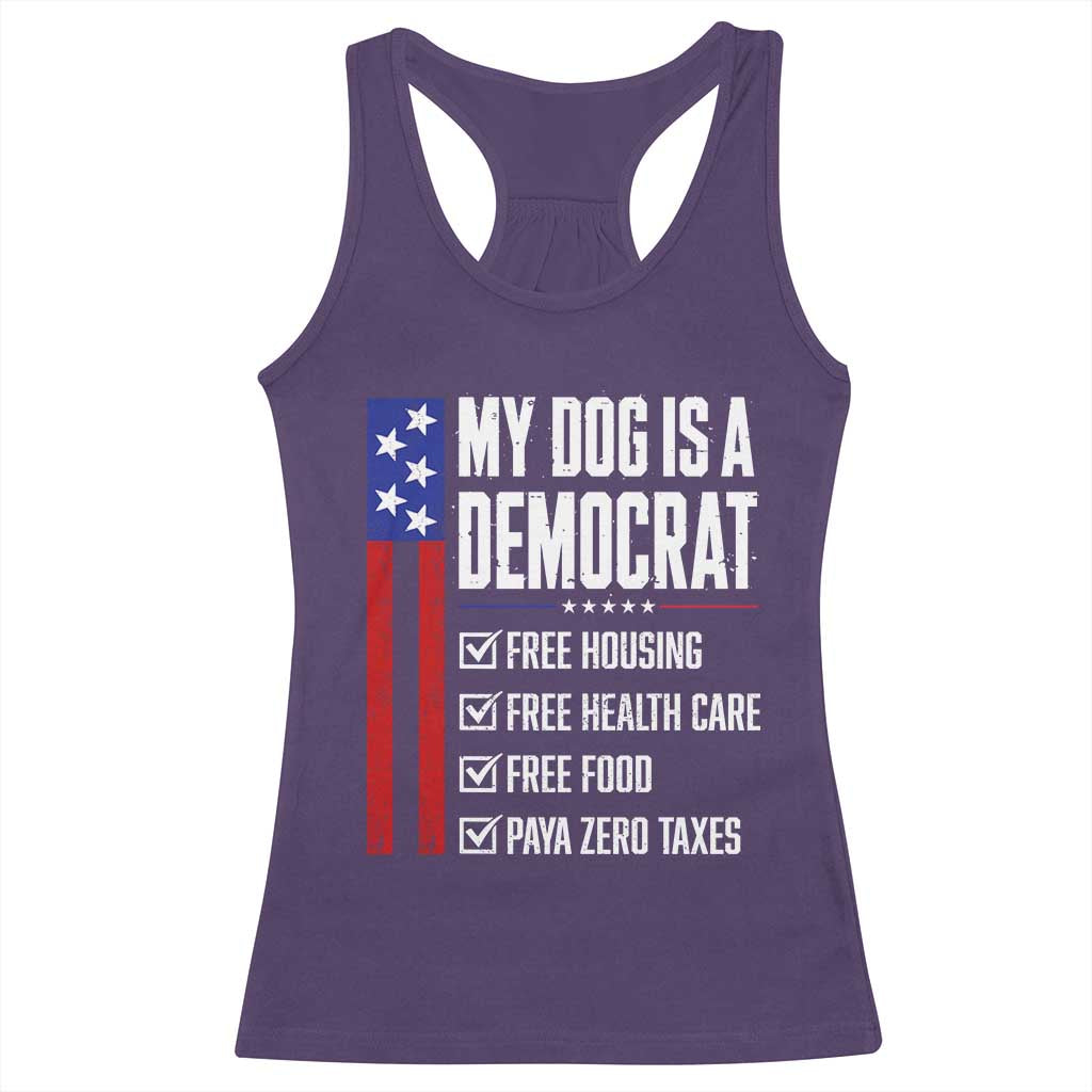 My Dog Is A Democrat Funny Political Satire Racerback Tank Top Patriotic Dog Lover Graphic Subtle FDT Humor