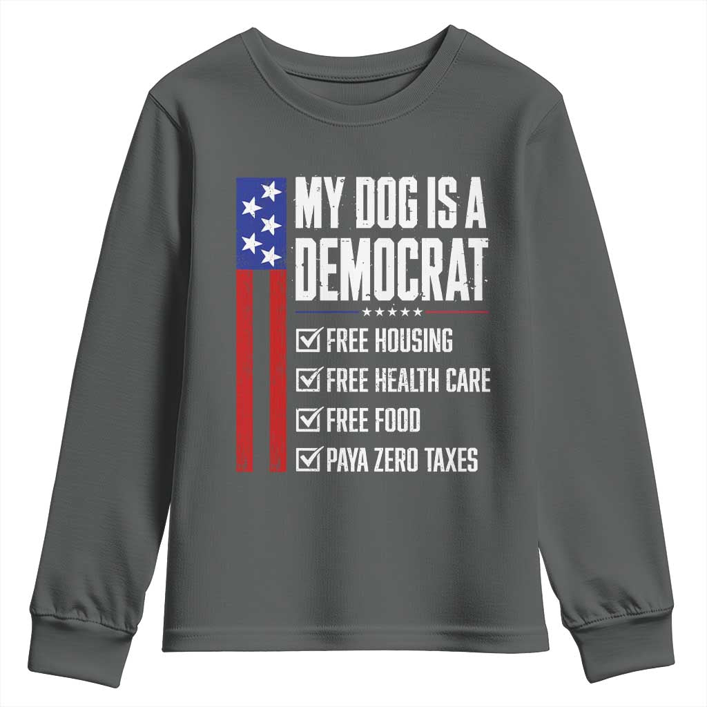 My Dog Is A Democrat Funny Political Satire Youth Sweatshirt Patriotic Dog Lover Graphic Subtle FDT Humor