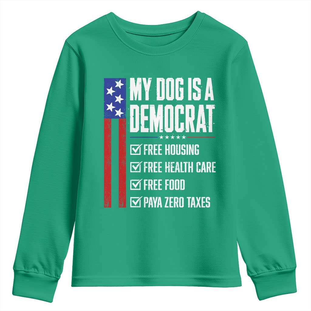 My Dog Is A Democrat Funny Political Satire Youth Sweatshirt Patriotic Dog Lover Graphic Subtle FDT Humor