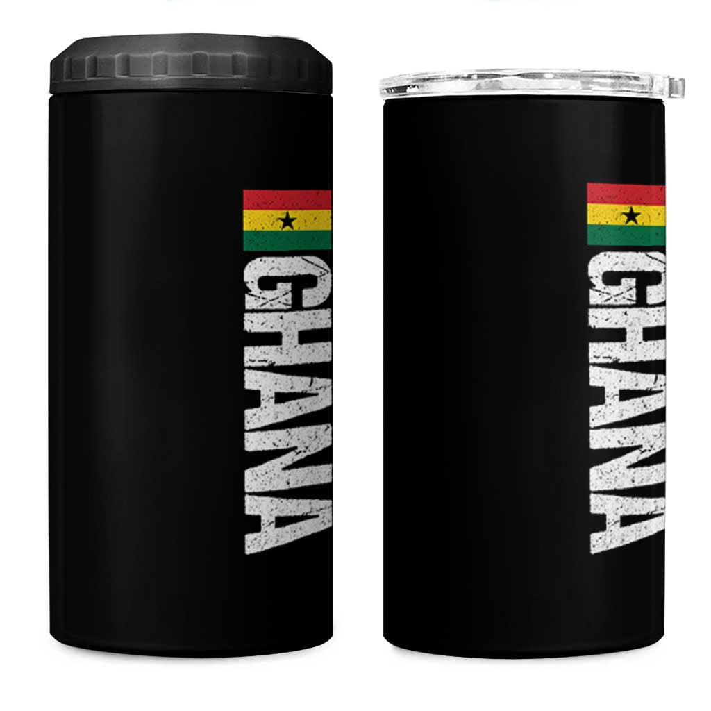 Distressed Ghana Flag 4 in 1 Can Cooler Tumbler Vintage Ghanese Flag Africa Ghanaian Heritage