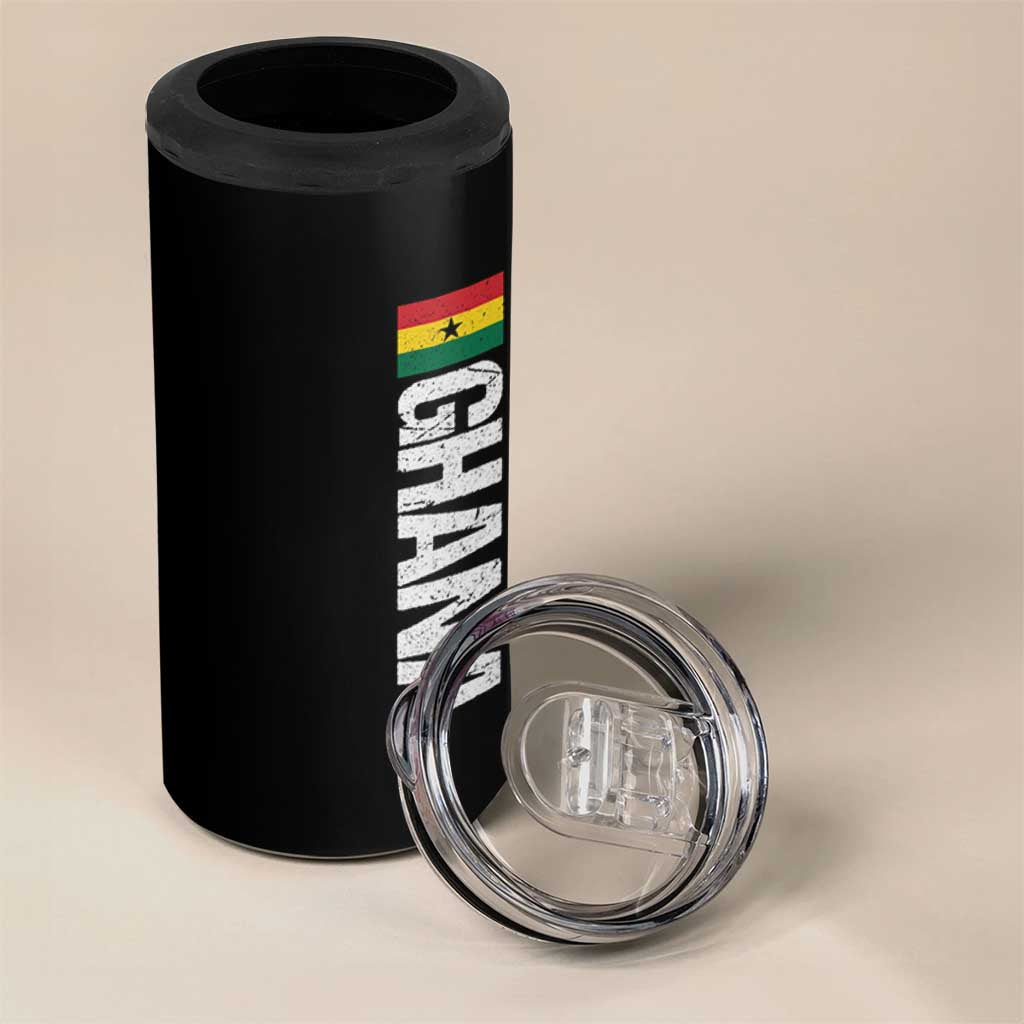 Distressed Ghana Flag 4 in 1 Can Cooler Tumbler Vintage Ghanese Flag Africa Ghanaian Heritage