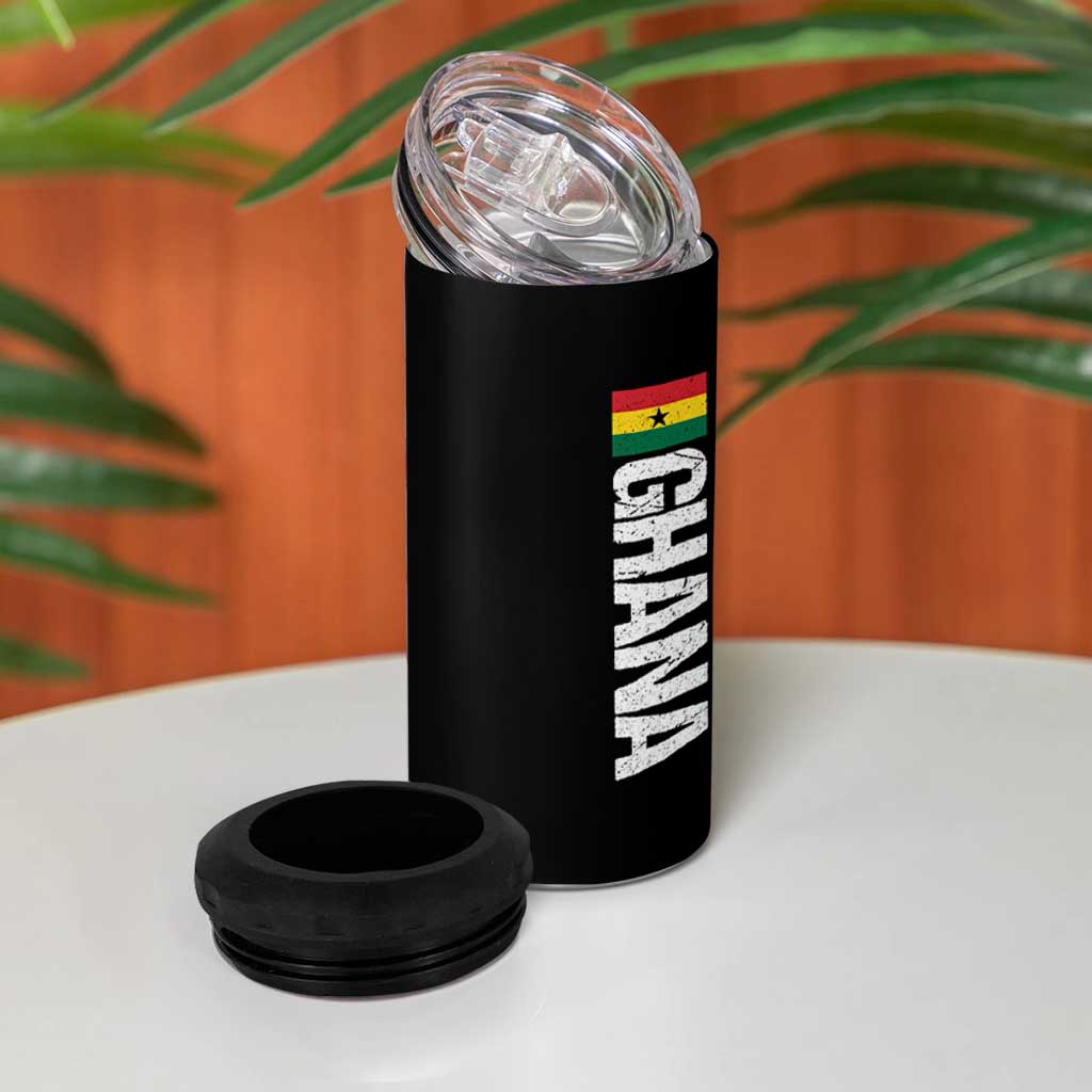 Distressed Ghana Flag 4 in 1 Can Cooler Tumbler Vintage Ghanese Flag Africa Ghanaian Heritage