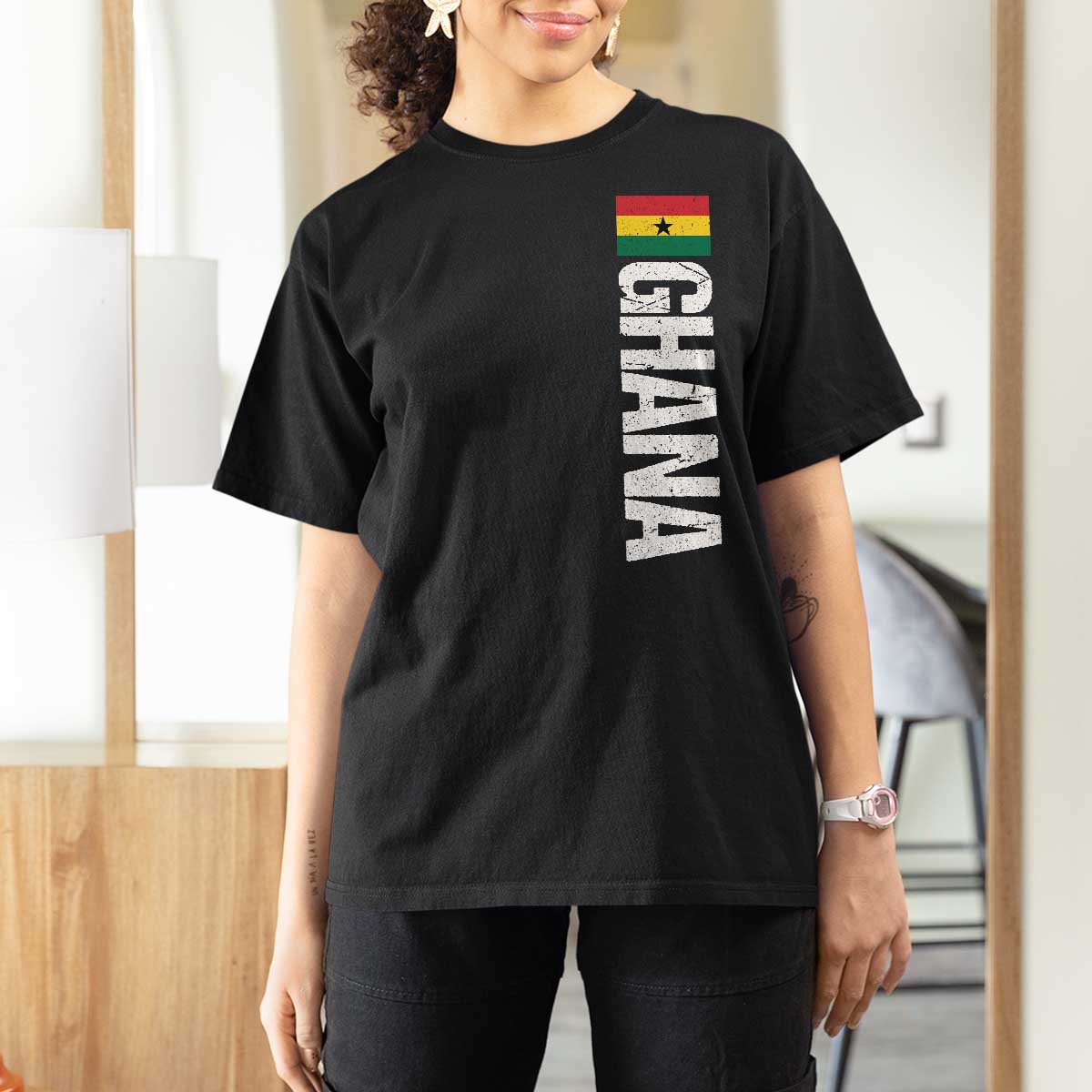 Distressed Ghana Flag T Shirt For Women Vintage Ghanese Flag Africa Ghanaian Heritage