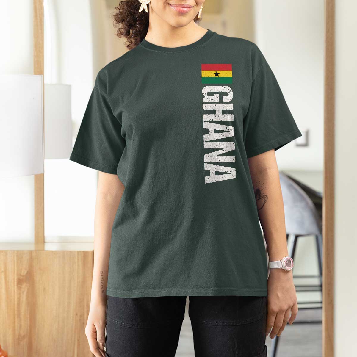 Distressed Ghana Flag T Shirt For Women Vintage Ghanese Flag Africa Ghanaian Heritage