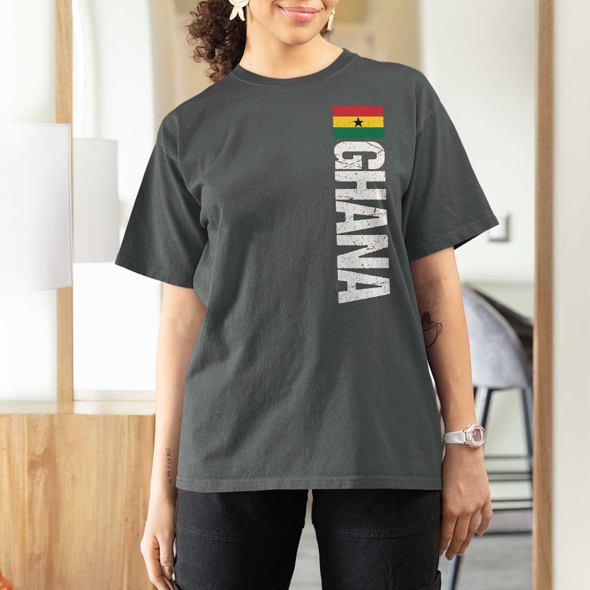 Distressed Ghana Flag T Shirt For Women Vintage Ghanese Flag Africa Ghanaian Heritage