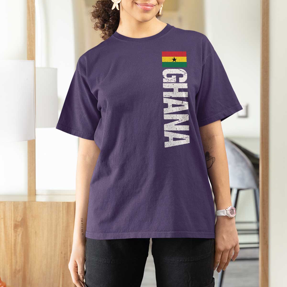 Distressed Ghana Flag T Shirt For Women Vintage Ghanese Flag Africa Ghanaian Heritage