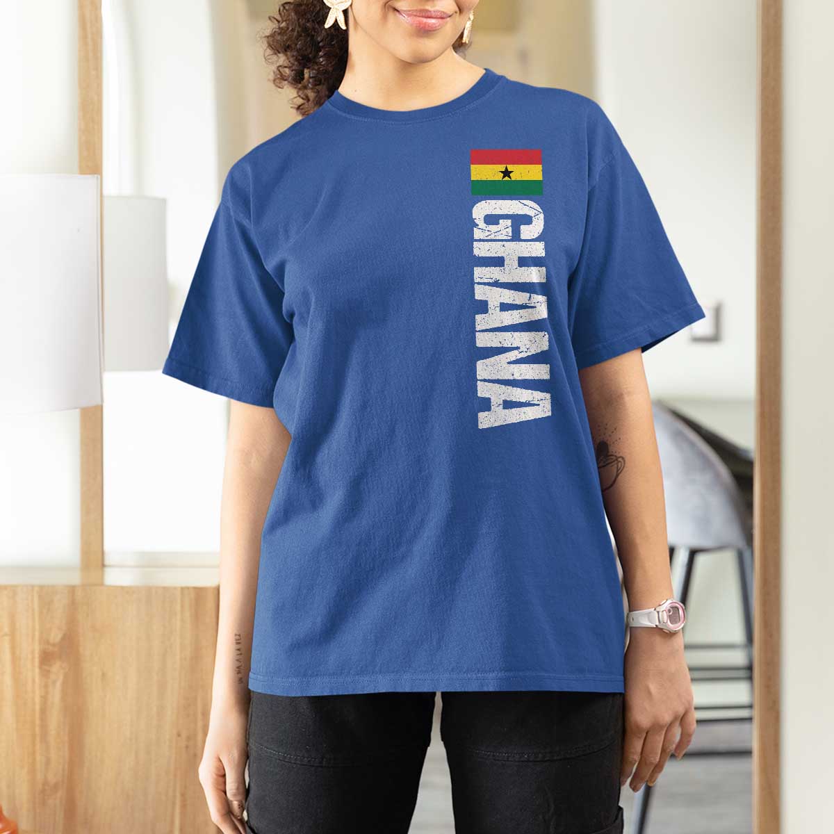 Distressed Ghana Flag T Shirt For Women Vintage Ghanese Flag Africa Ghanaian Heritage
