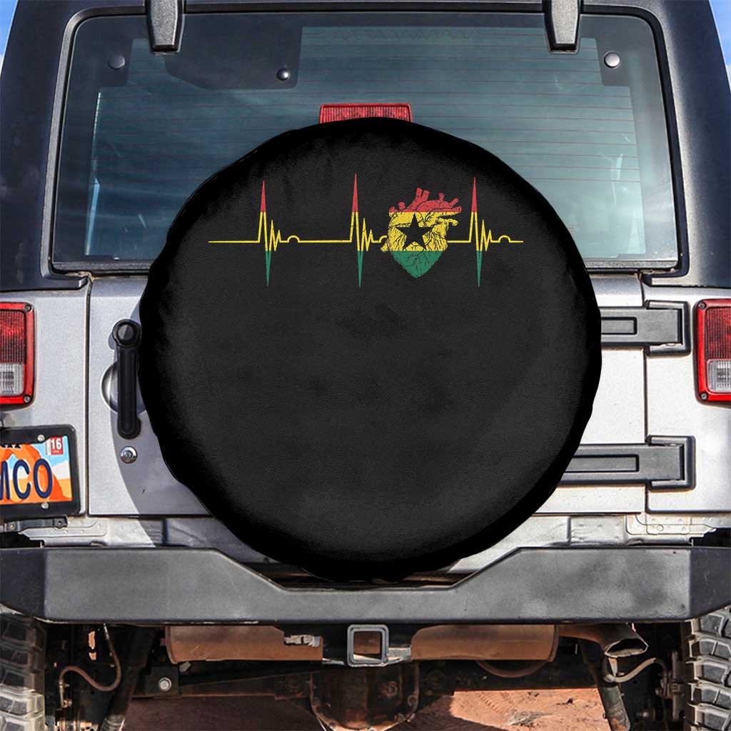 Heart Ghana Flag Spare Tire Cover Heartbeat EKG Pulse Proud Ghanaian