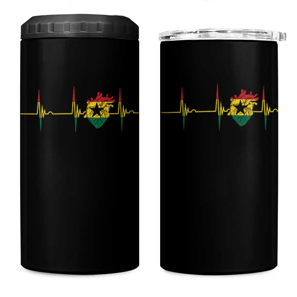 Heart Ghana Flag 4 in 1 Can Cooler Tumbler Heartbeat EKG Pulse Proud Ghanaian