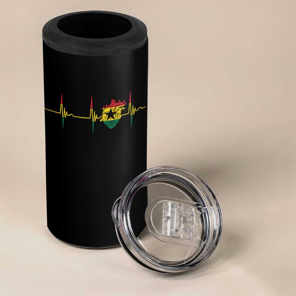 Heart Ghana Flag 4 in 1 Can Cooler Tumbler Heartbeat EKG Pulse Proud Ghanaian