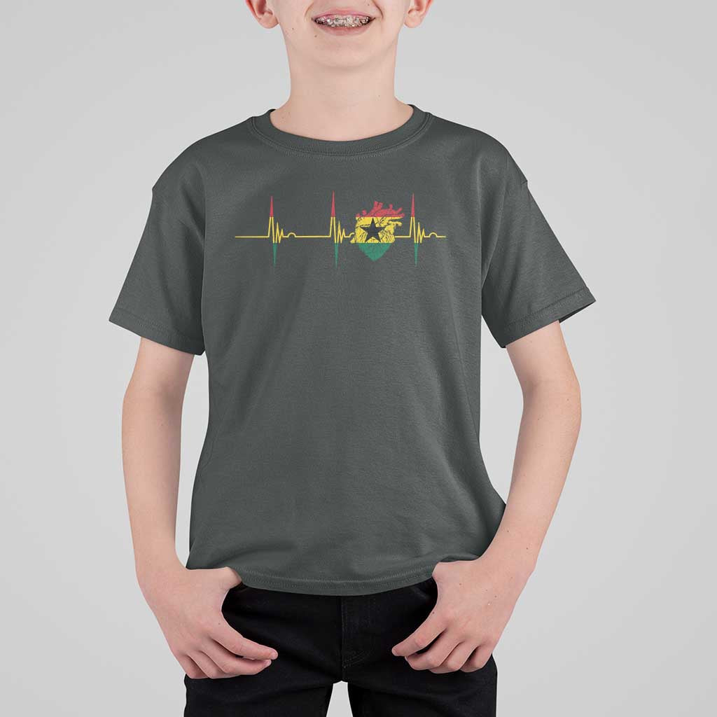 Heart Ghana Flag T Shirt For Kid Heartbeat EKG Pulse Proud Ghanaian
