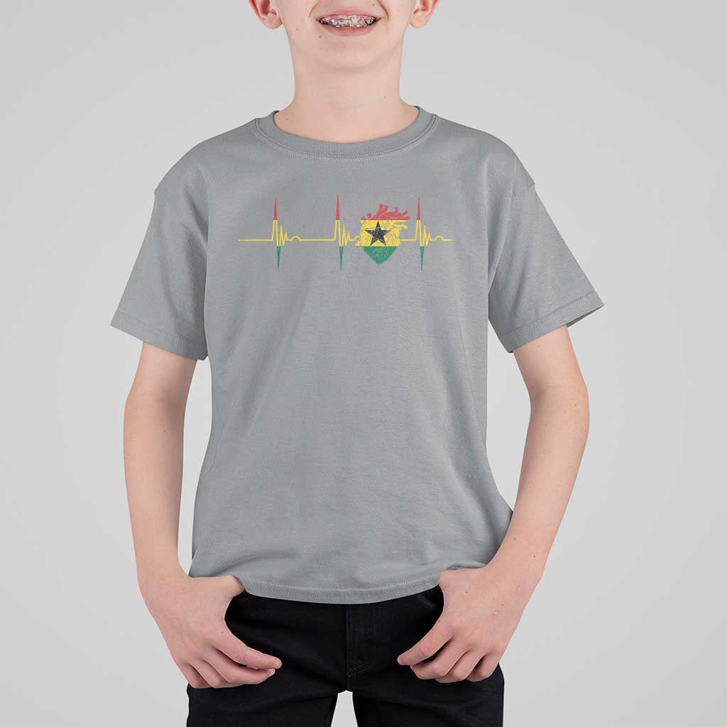 Heart Ghana Flag T Shirt For Kid Heartbeat EKG Pulse Proud Ghanaian