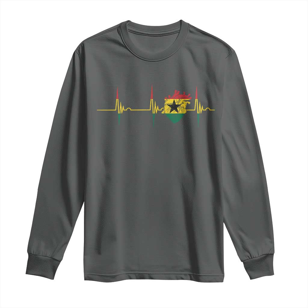 Heart Ghana Flag Long Sleeve Shirt Heartbeat EKG Pulse Proud Ghanaian