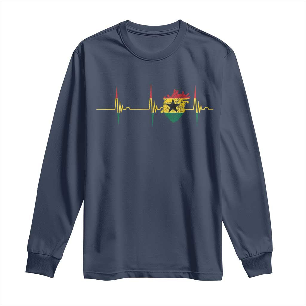 Heart Ghana Flag Long Sleeve Shirt Heartbeat EKG Pulse Proud Ghanaian