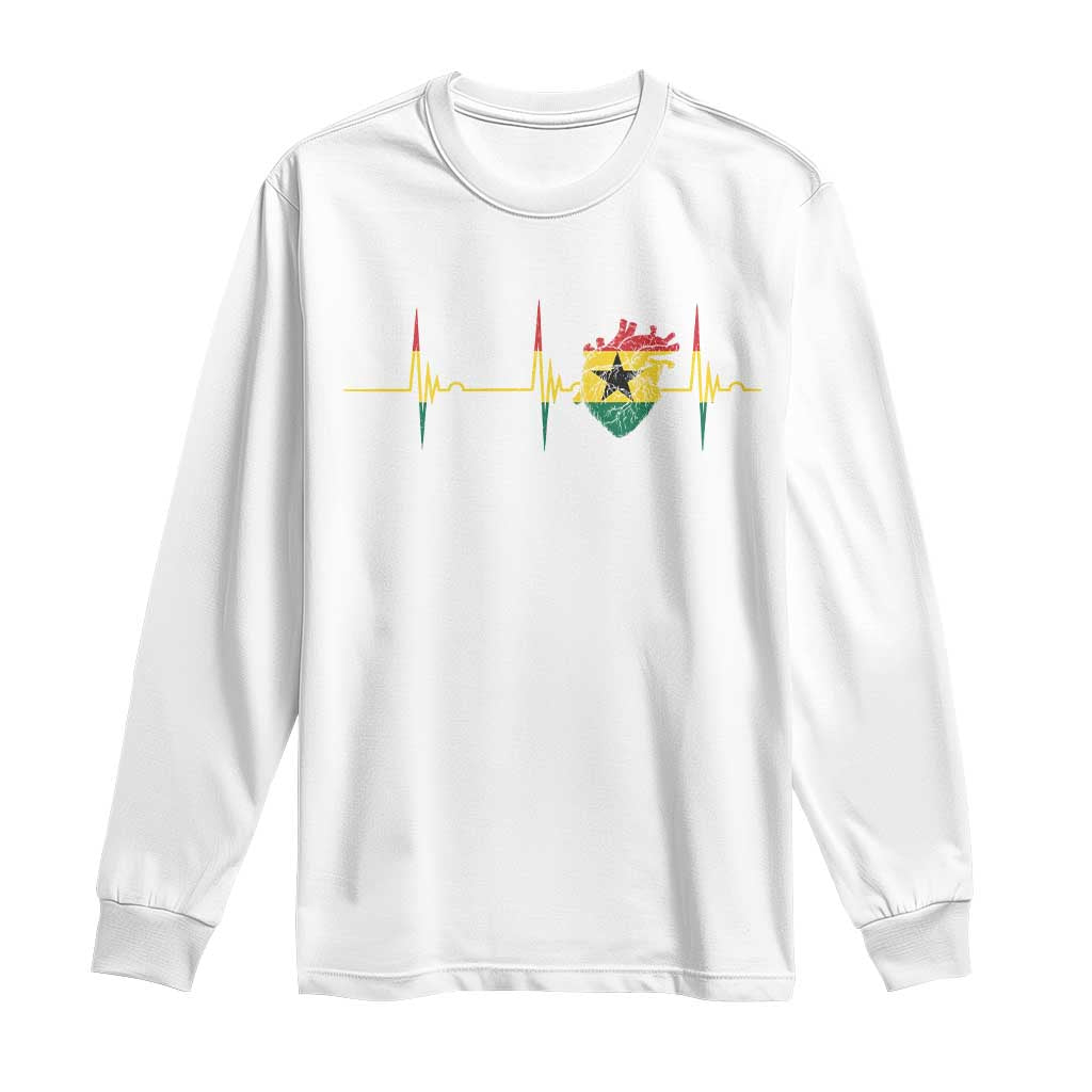 Heart Ghana Flag Long Sleeve Shirt Heartbeat EKG Pulse Proud Ghanaian