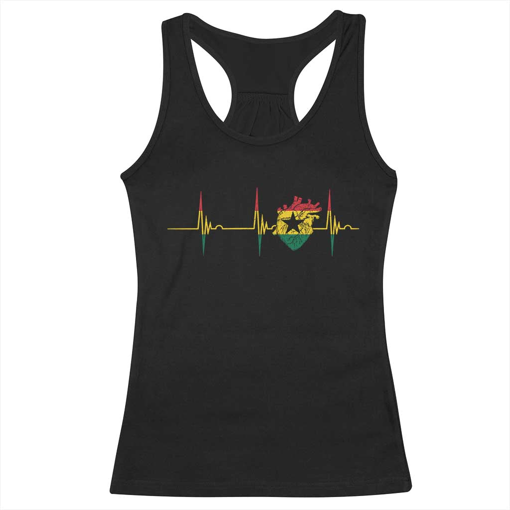 Heart Ghana Flag Racerback Tank Top Heartbeat EKG Pulse Proud Ghanaian
