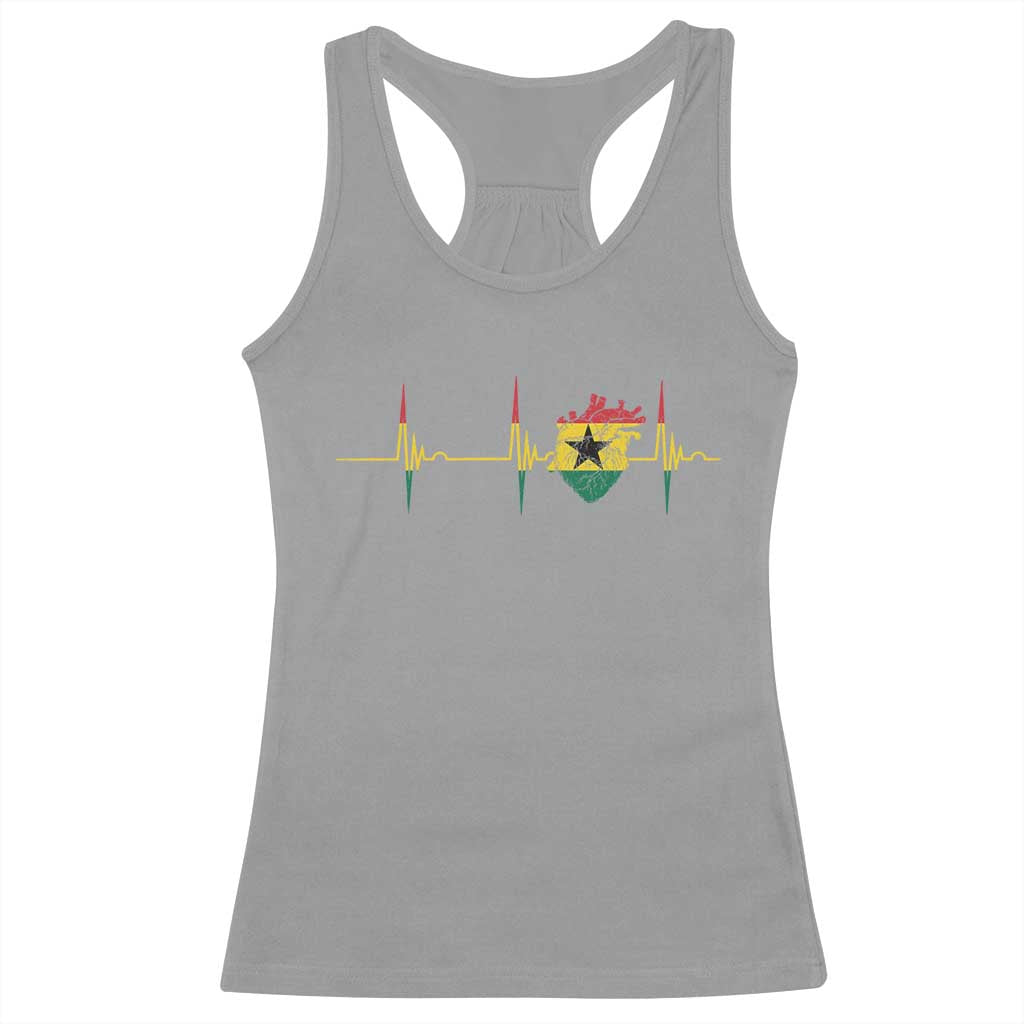 Heart Ghana Flag Racerback Tank Top Heartbeat EKG Pulse Proud Ghanaian