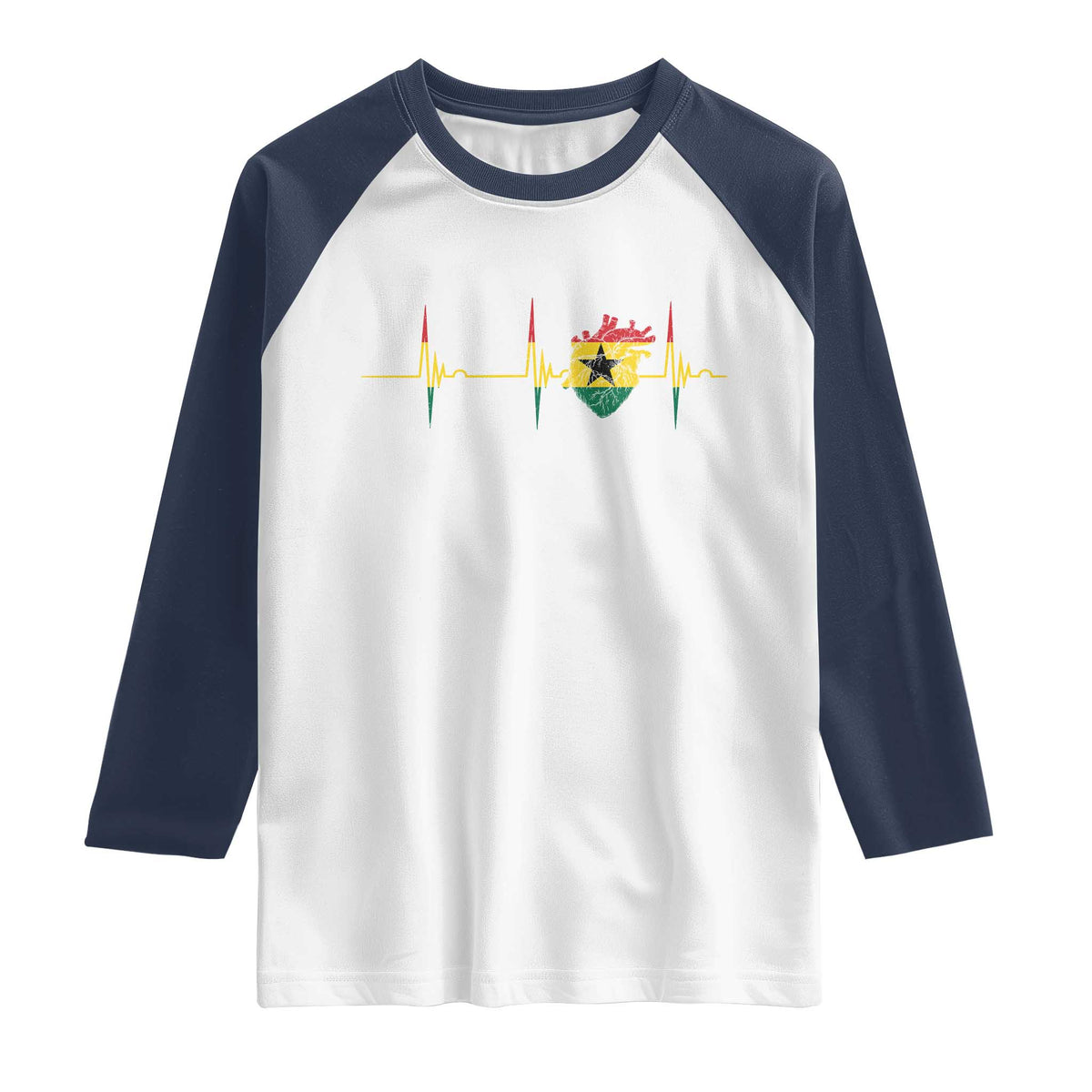 Heart Ghana Flag Raglan Shirt Heartbeat EKG Pulse Proud Ghanaian
