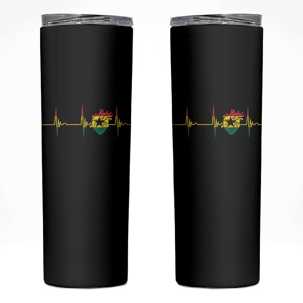 Heart Ghana Flag Skinny Tumbler Heartbeat EKG Pulse Proud Ghanaian