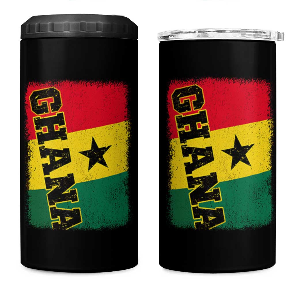 Vintage Distressed Ghana Flag 4 in 1 Can Cooler Tumbler Ghanaian Heritage Africa Ghanese Roots