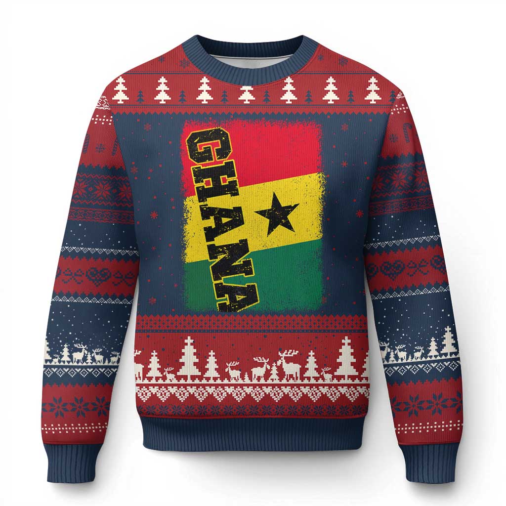 Vintage Distressed Ghana Flag Ugly Christmas Sweater Ghanaian Heritage Africa Ghanese Roots