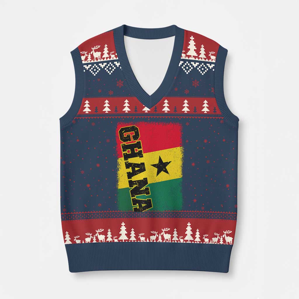 Vintage Distressed Ghana Flag V-Neck Knit Sweater Vest Ghanaian Heritage Africa Ghanese Roots