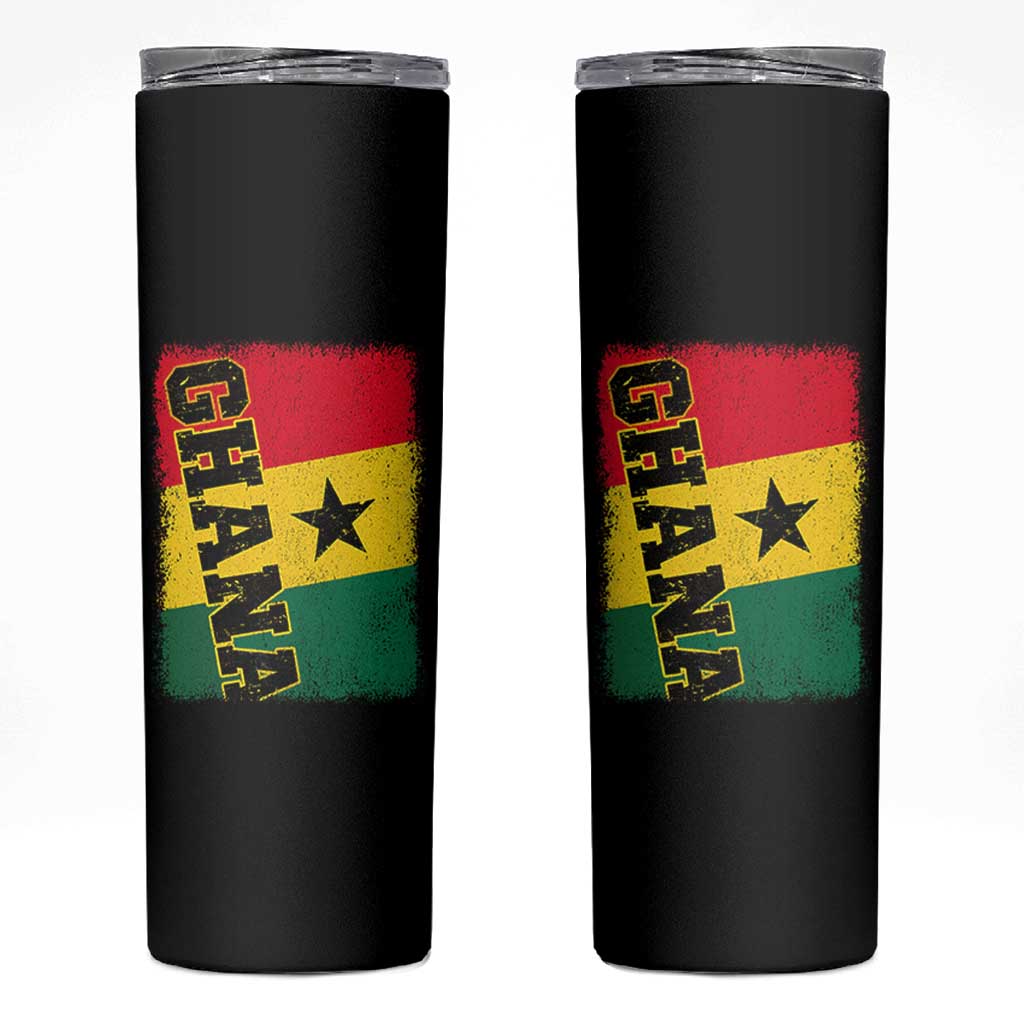 Vintage Distressed Ghana Flag Skinny Tumbler Ghanaian Heritage Africa Ghanese Roots