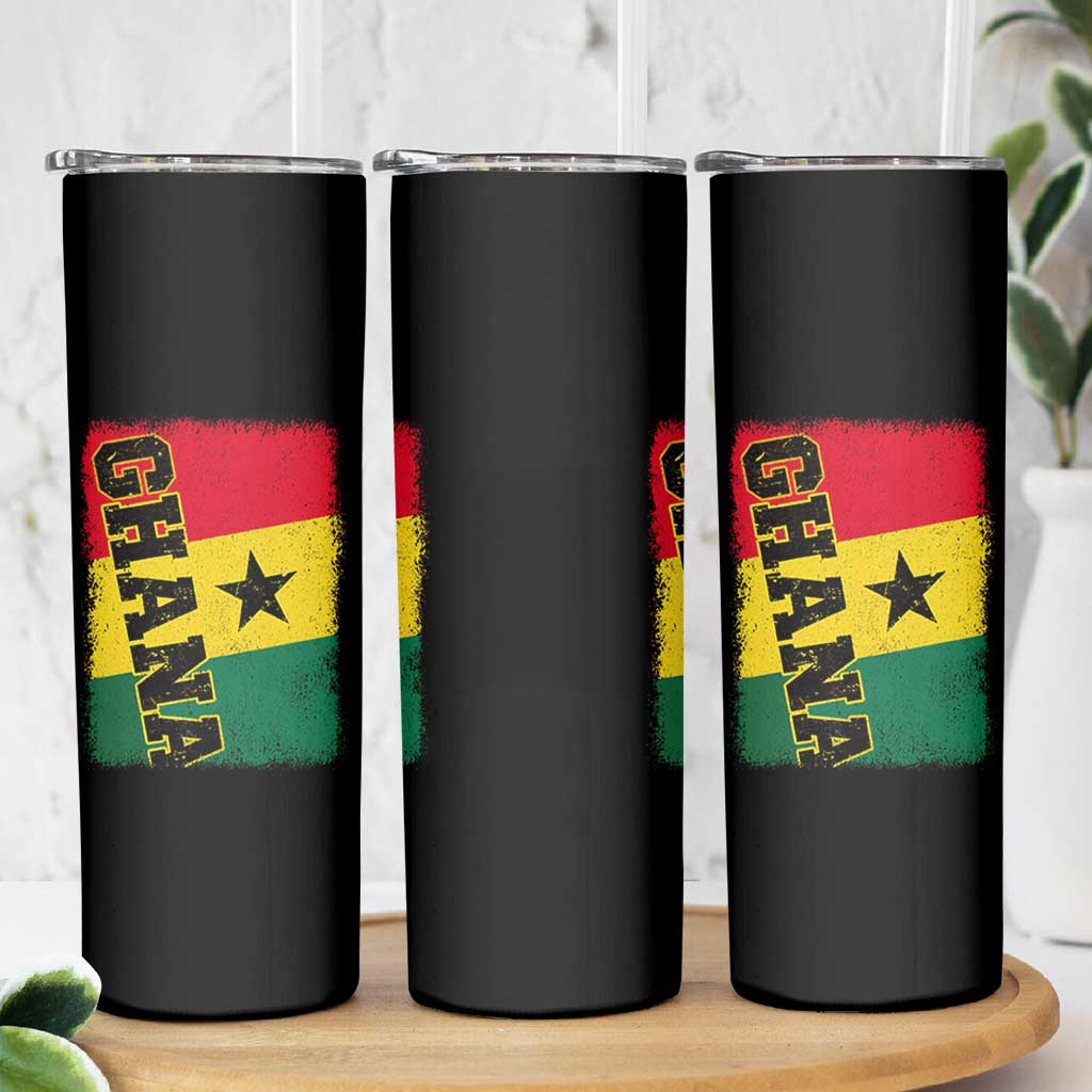 Vintage Distressed Ghana Flag Skinny Tumbler Ghanaian Heritage Africa Ghanese Roots