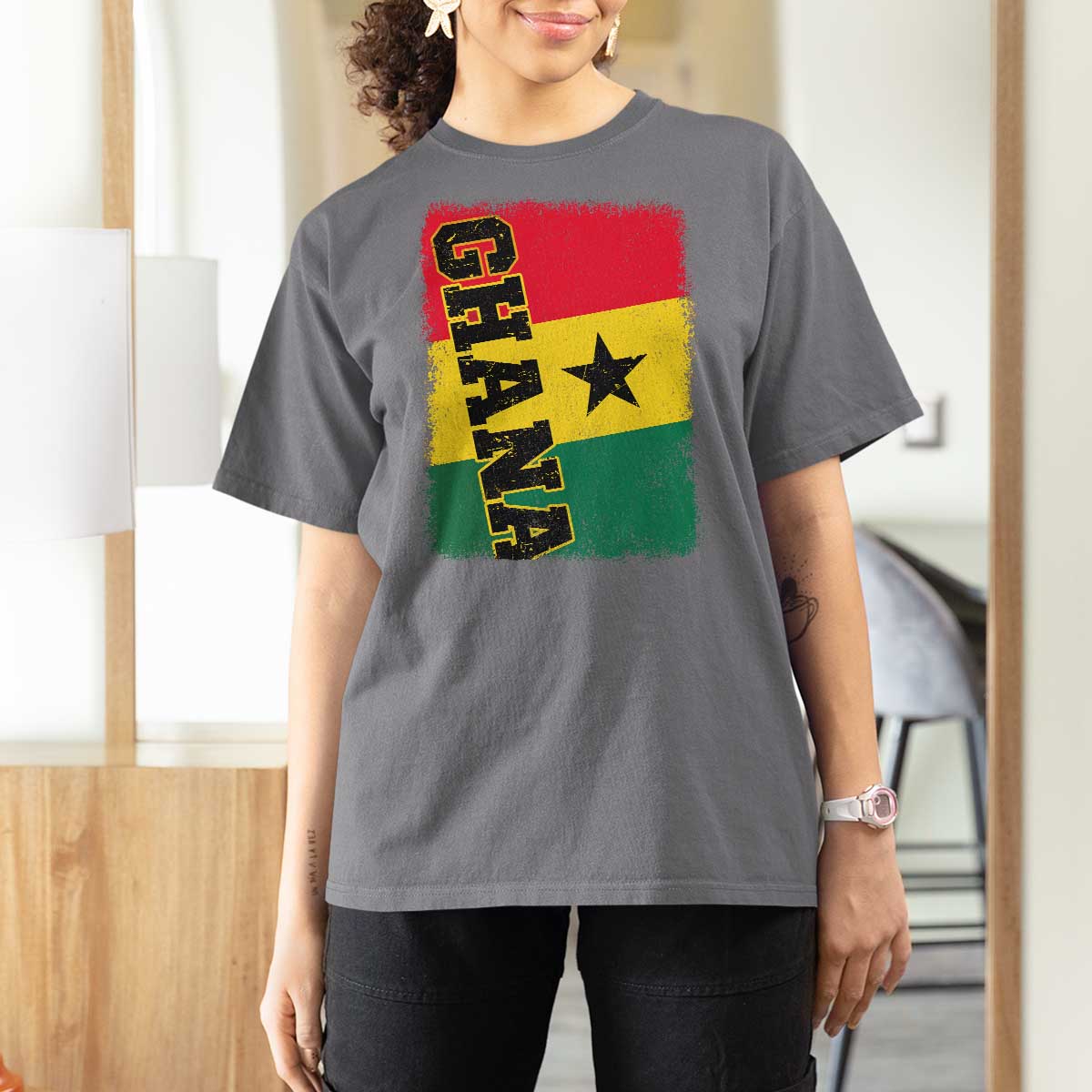 Vintage Distressed Ghana Flag T Shirt For Women Ghanaian Heritage Africa Ghanese Roots