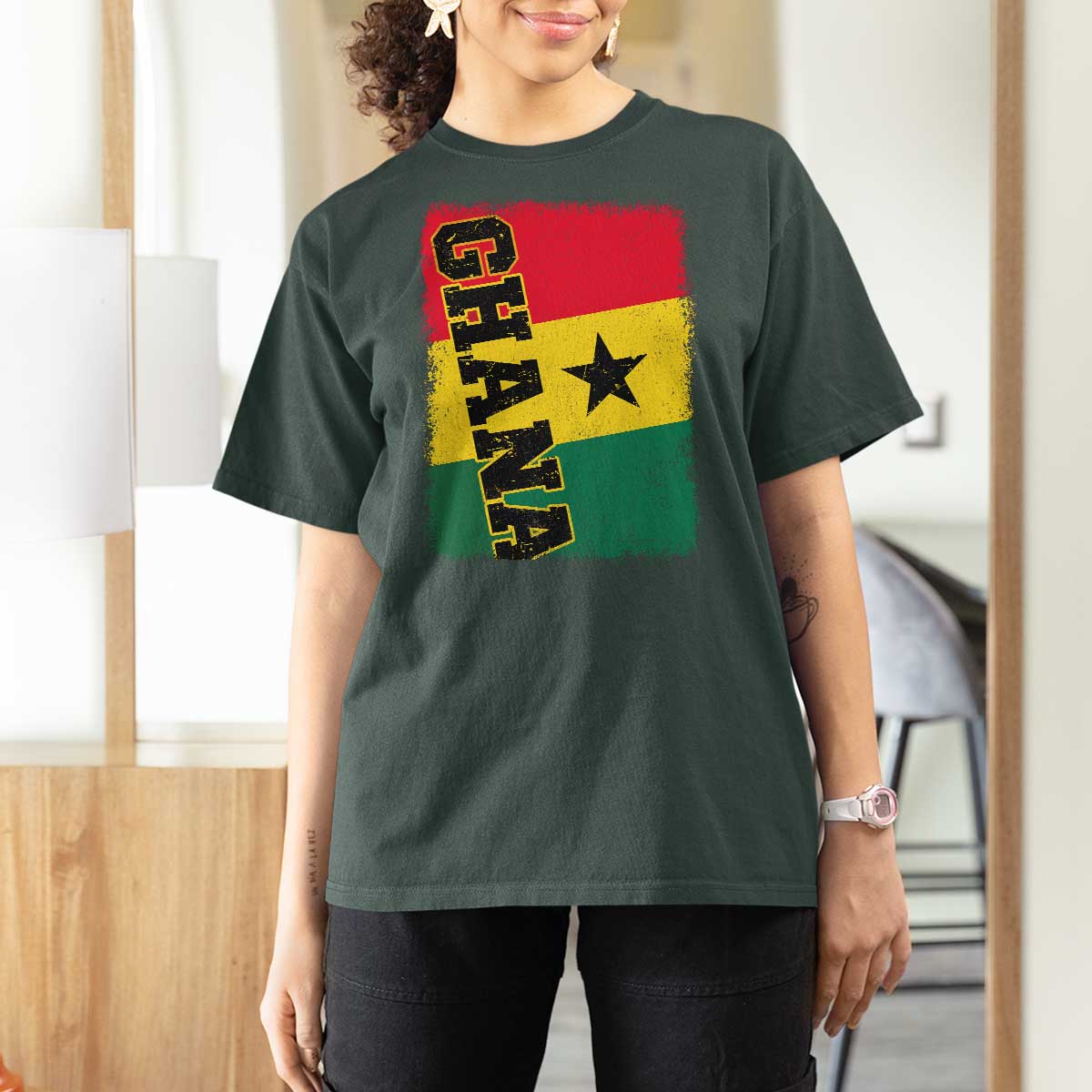 Vintage Distressed Ghana Flag T Shirt For Women Ghanaian Heritage Africa Ghanese Roots