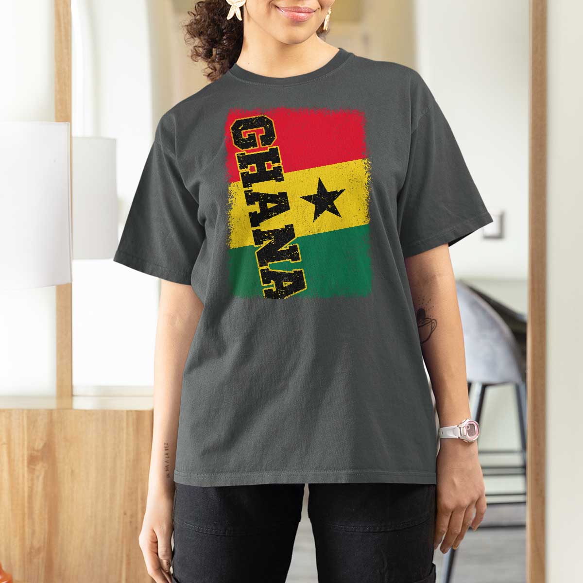 Vintage Distressed Ghana Flag T Shirt For Women Ghanaian Heritage Africa Ghanese Roots