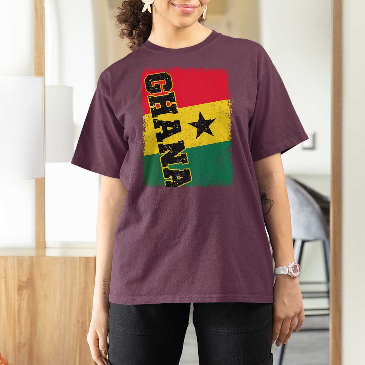 Vintage Distressed Ghana Flag T Shirt For Women Ghanaian Heritage Africa Ghanese Roots