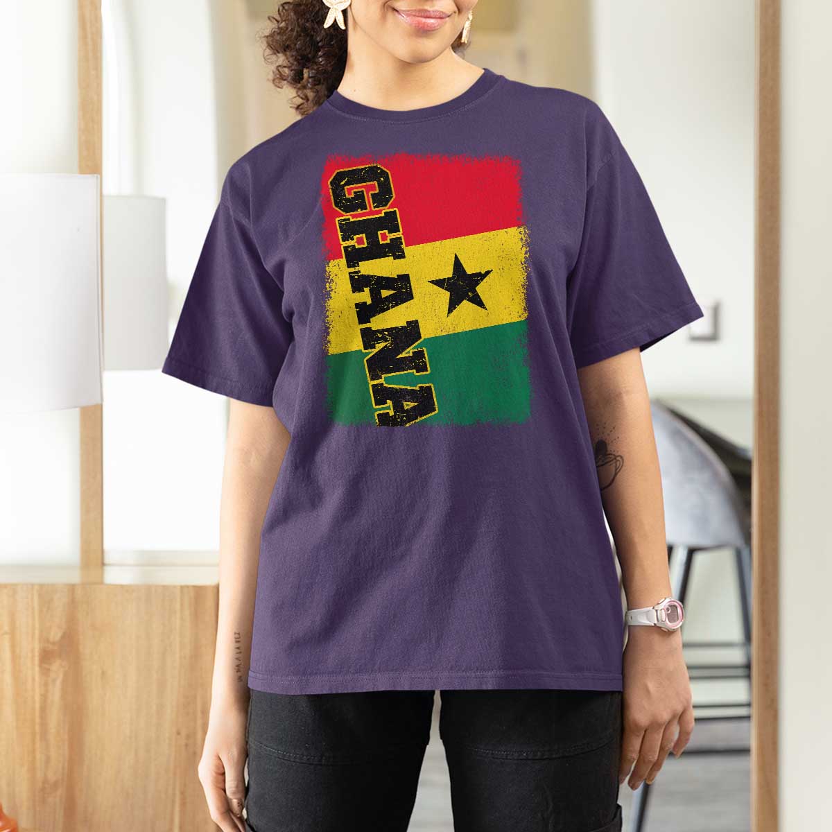 Vintage Distressed Ghana Flag T Shirt For Women Ghanaian Heritage Africa Ghanese Roots