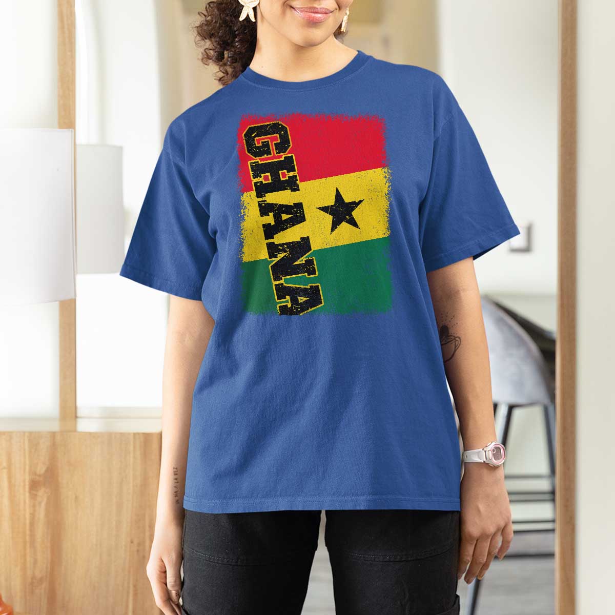 Vintage Distressed Ghana Flag T Shirt For Women Ghanaian Heritage Africa Ghanese Roots