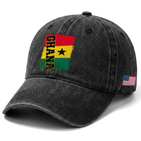 Vintage Distressed Ghana Flag Washed Cotton Baseball Cap Ghanaian Heritage Africa Ghanese Roots