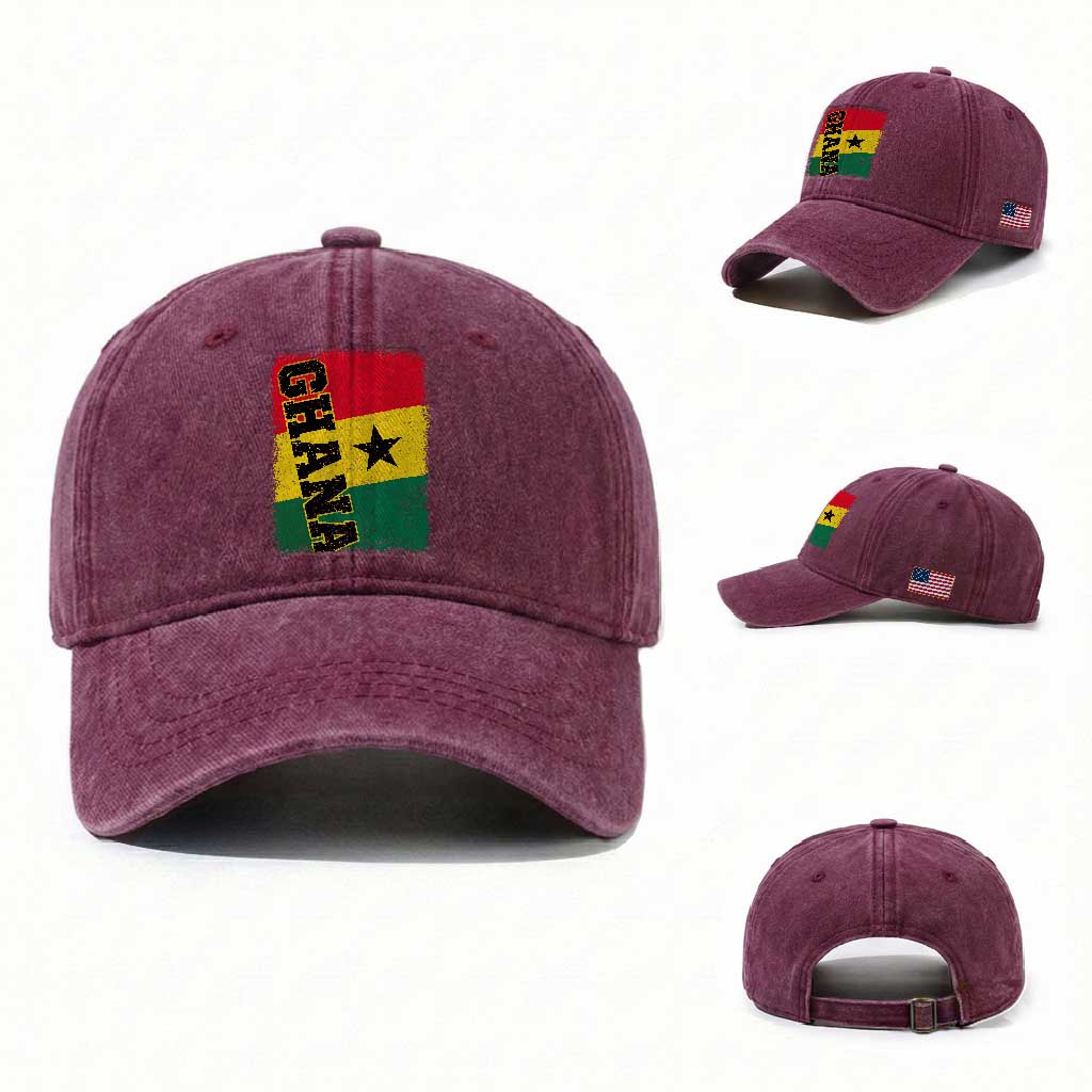 Vintage Distressed Ghana Flag Washed Cotton Baseball Cap Ghanaian Heritage Africa Ghanese Roots