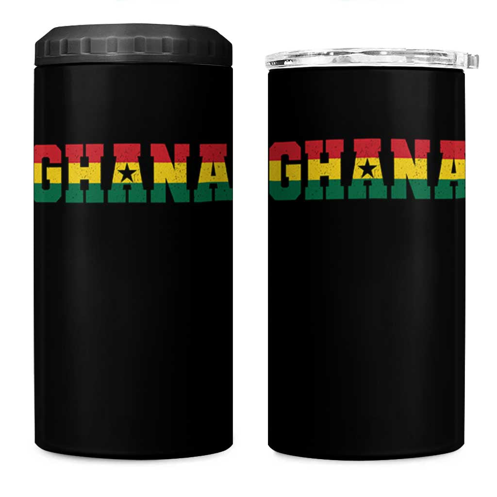 Ghana Flag 4 in 1 Can Cooler Tumbler Varsity Lettering Design Ghanaian Pride Heritage Graphic