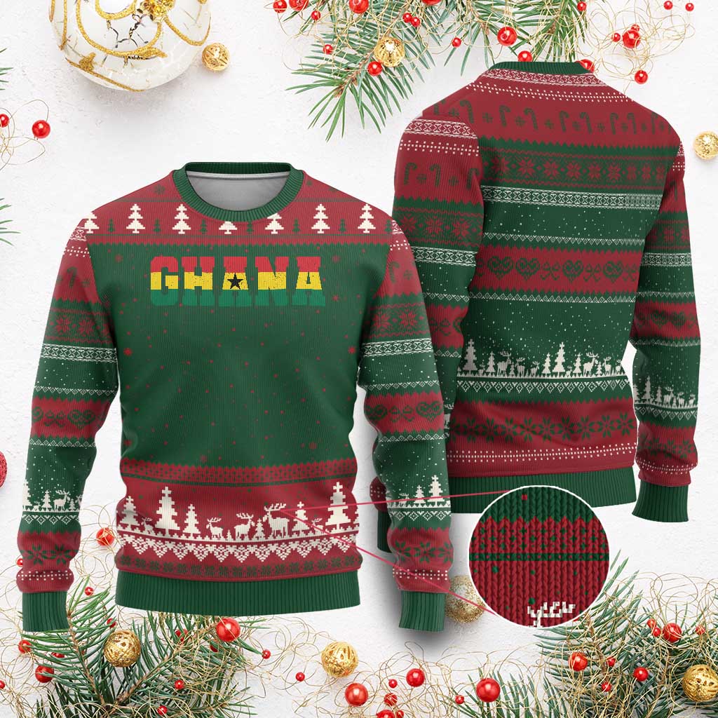 Ghana Flag Ugly Christmas Sweater Varsity Lettering Design Ghanaian Pride Heritage Graphic