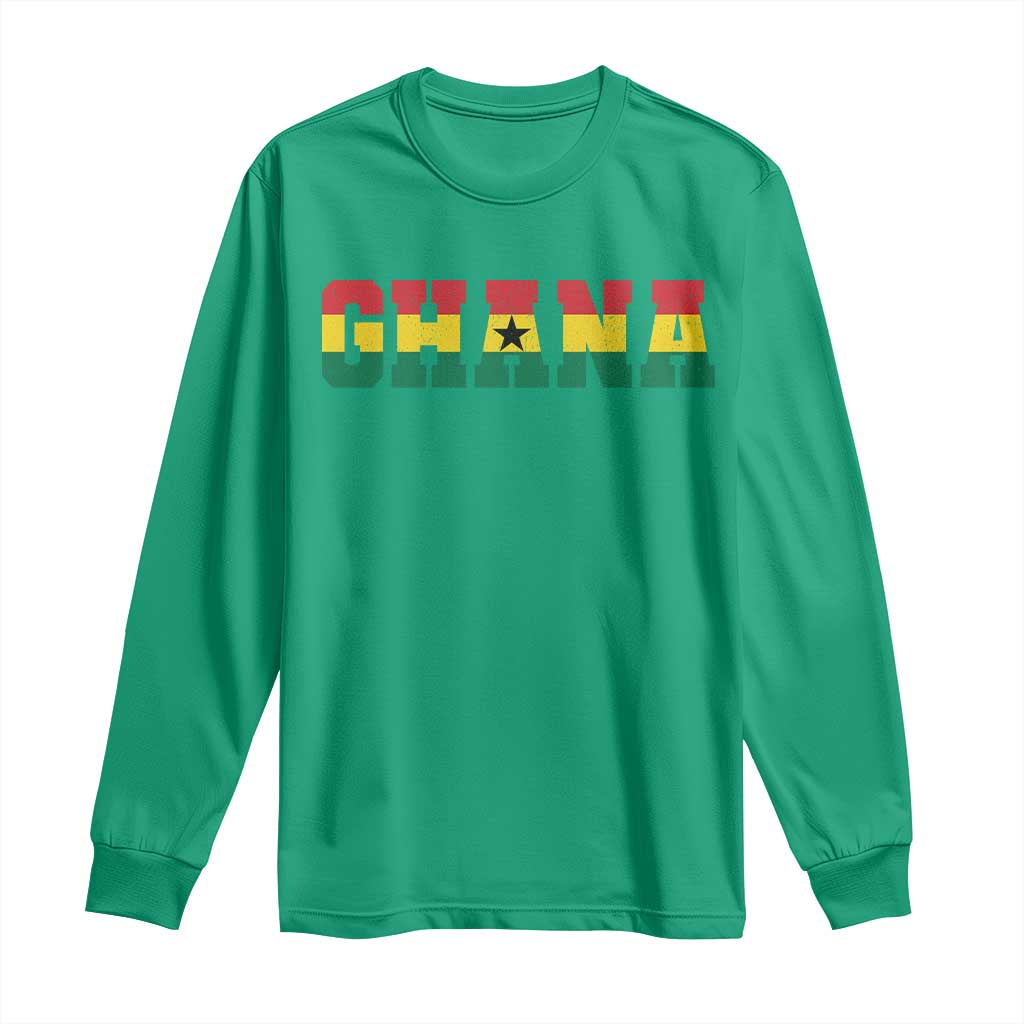 Ghana Flag Long Sleeve Shirt Varsity Lettering Design Ghanaian Pride Heritage Graphic
