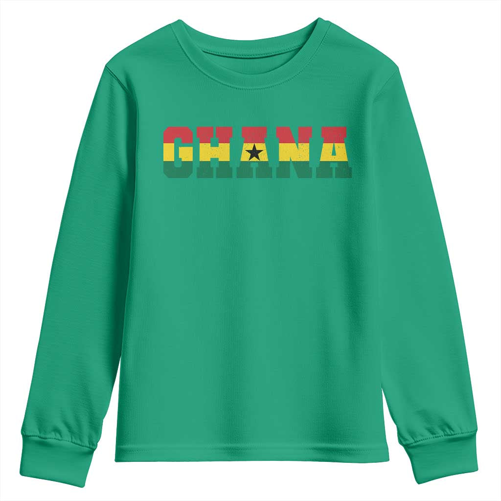 Ghana Flag Youth Sweatshirt Varsity Lettering Design Ghanaian Pride Heritage Graphic