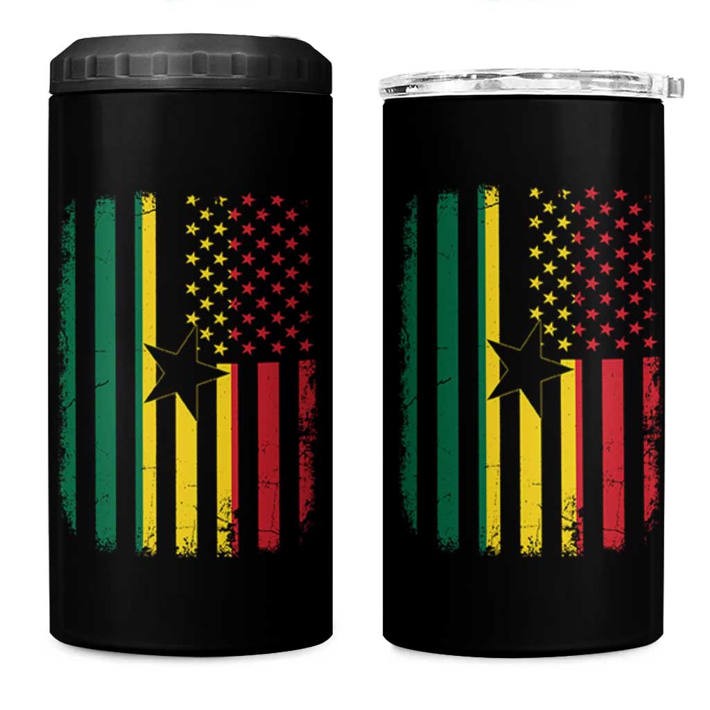 Ghana American Flag 4 in 1 Can Cooler Tumbler Vintage Ghanaian Pride Heritage Graphic for Ghanaian Americans