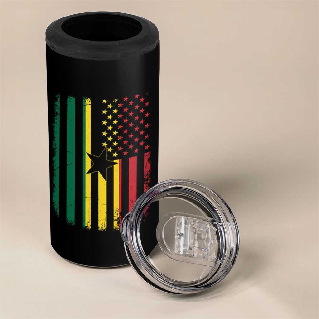 Ghana American Flag 4 in 1 Can Cooler Tumbler Vintage Ghanaian Pride Heritage Graphic for Ghanaian Americans