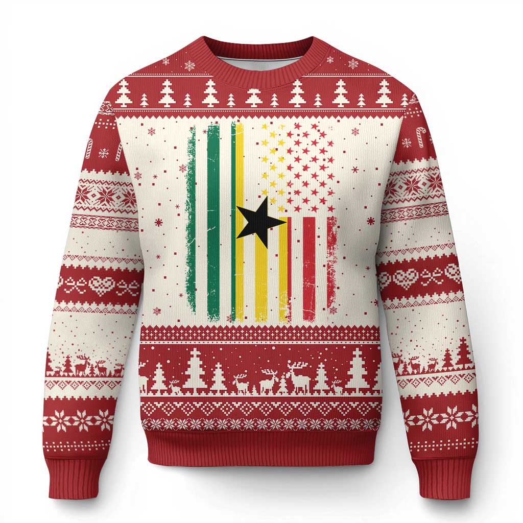 Ghana American Flag Ugly Christmas Sweater Vintage Ghanaian Pride Heritage Graphic for Ghanaian Americans