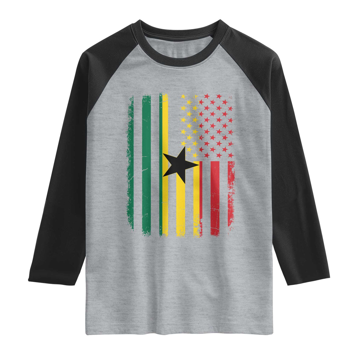 Ghana American Flag Raglan Shirt Vintage Ghanaian Pride Heritage Graphic for Ghanaian Americans
