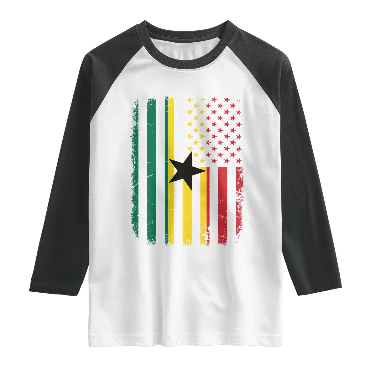 Ghana American Flag Raglan Shirt Vintage Ghanaian Pride Heritage Graphic for Ghanaian Americans