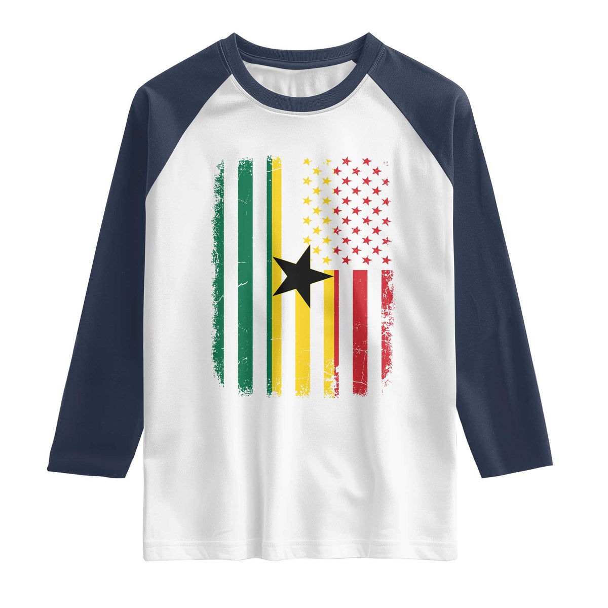 Ghana American Flag Raglan Shirt Vintage Ghanaian Pride Heritage Graphic for Ghanaian Americans