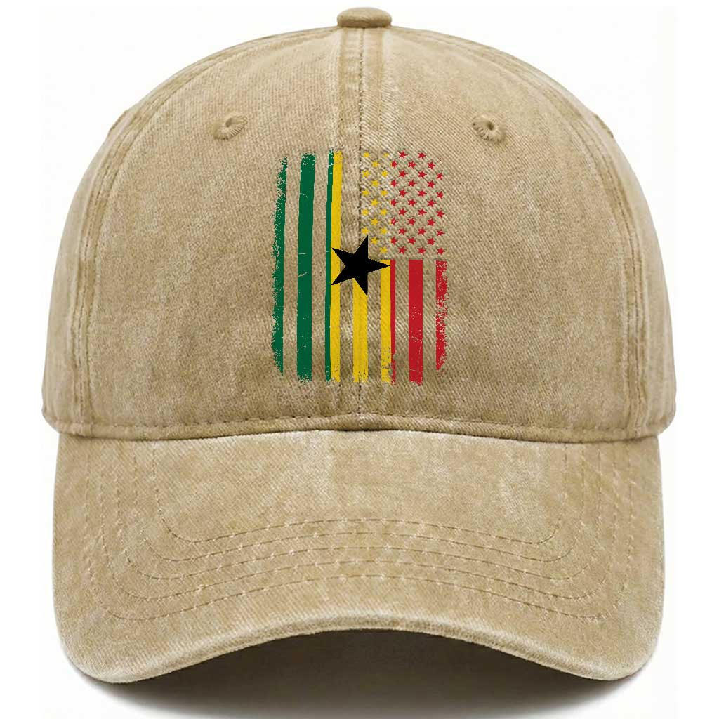 Ghana American Flag Washed Cotton Baseball Cap Vintage Ghanaian Pride Heritage Graphic for Ghanaian Americans